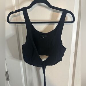 Olivaceous Black Ribbed Tie-Front Top size m EUC